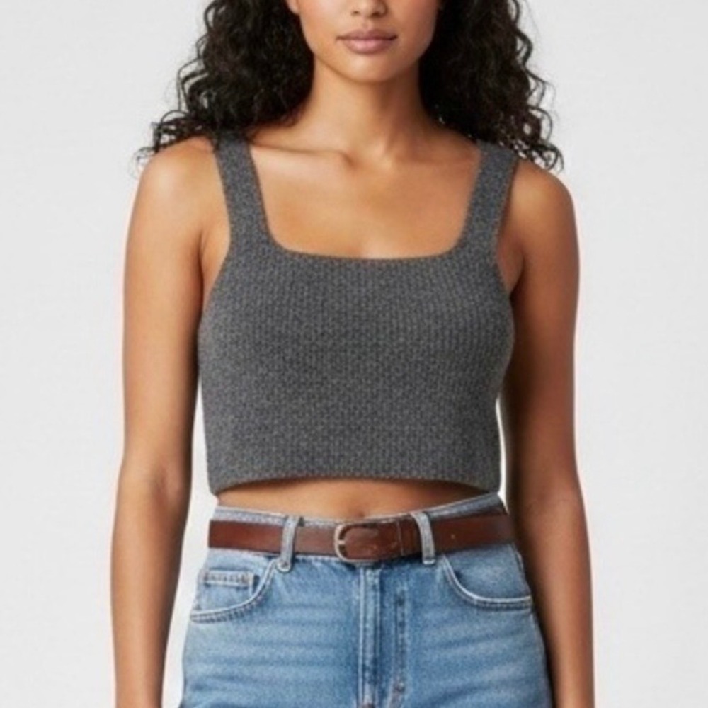 NEW Everlane Wool Yak Hair Blend Ribbed Crop Tank Top Dark Grey Size Medium